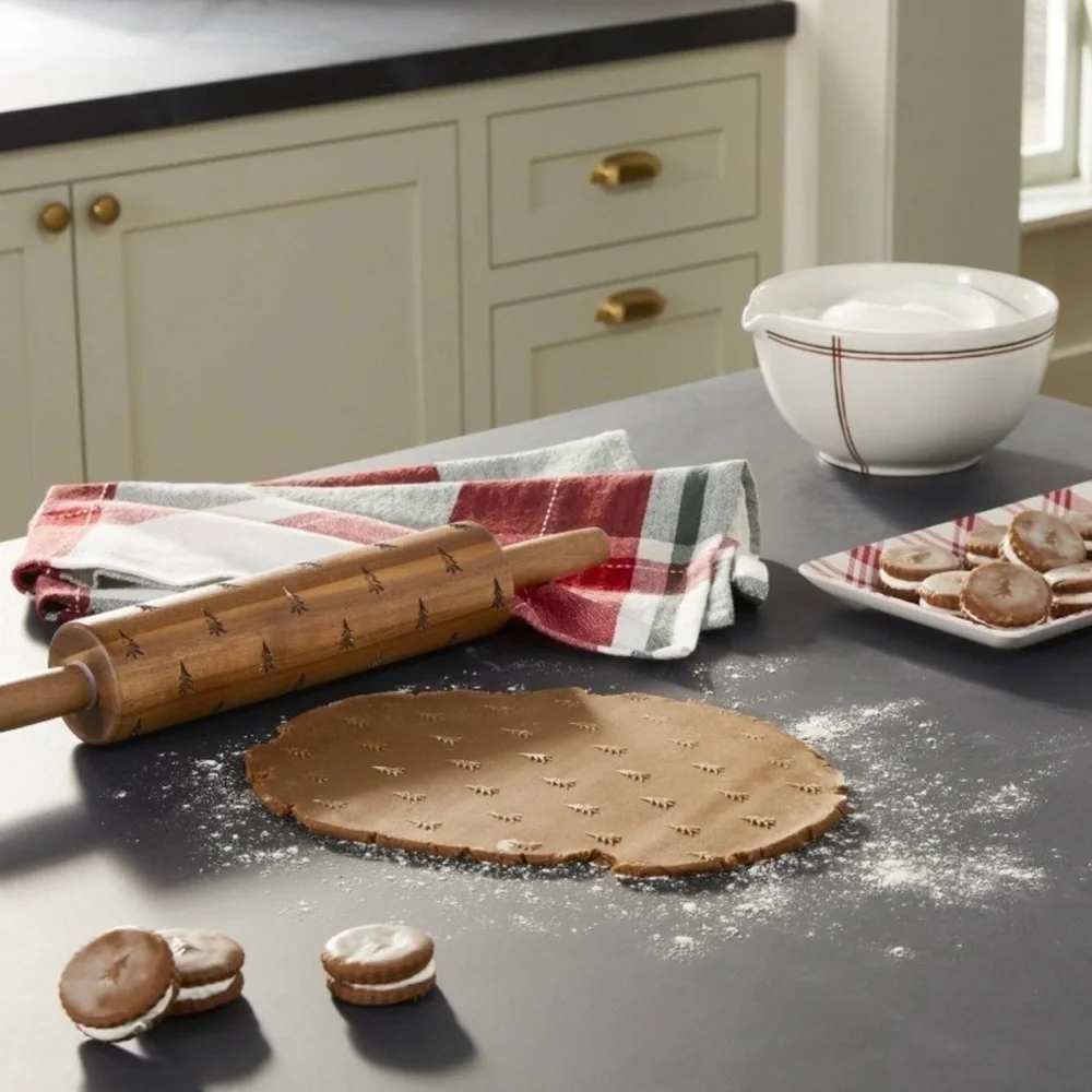 Hearth & Hand Holiday Wooden Christmas Tree Wood Rolling Pin NEW!
